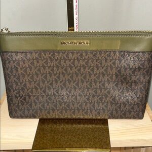 Michael Kors Olive and Chocolate Toiletry Bag